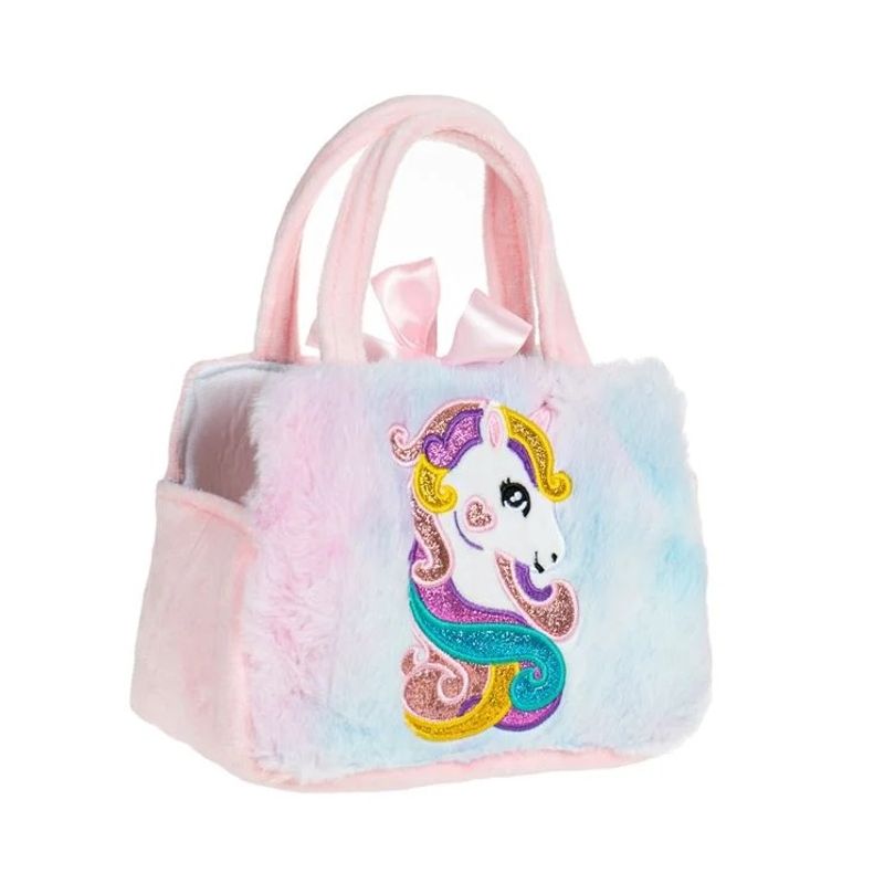 Jucarii, Copii si Bebe - Jucarii si jocuri - Jucarii de plus - Unicorn de Plus in Geanta cu Blana Artificiala Colorata si Glitter, 20×10×25 cm, multicolor - Infinity.ro