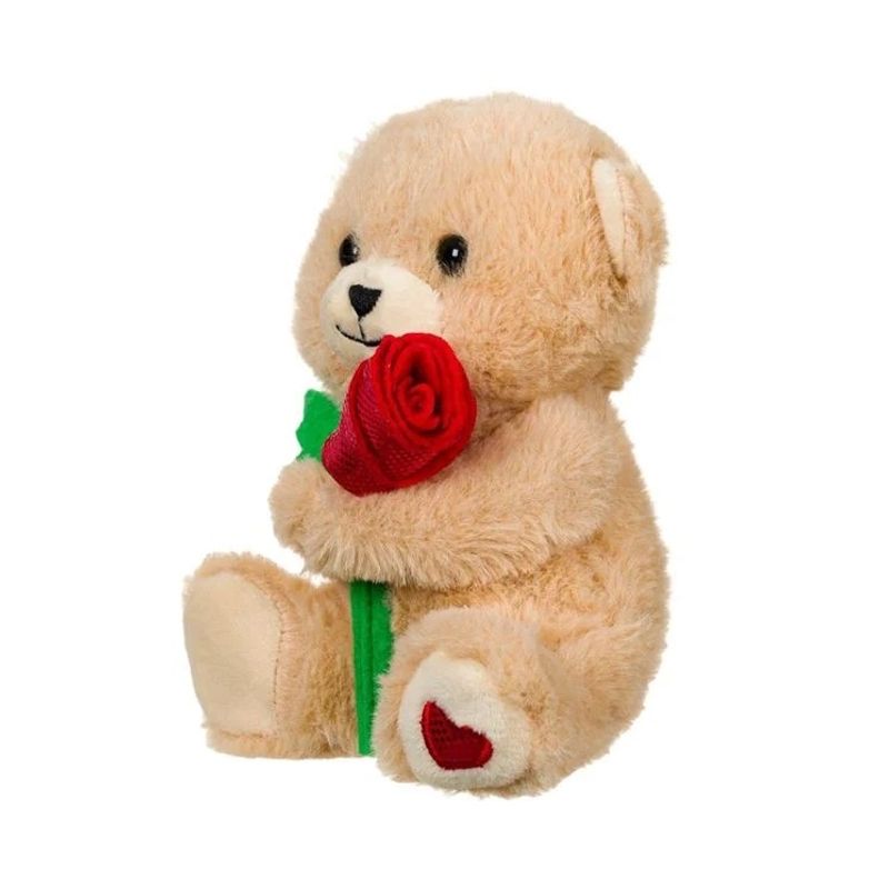 Jucarii, Copii si Bebe - Jucarii si jocuri - Jucarii de plus - Ursulet de Plus cu Trandafir Rosu, 12×9×15 cm, bej - Infinity.ro