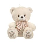 Jucarii, Copii si Bebe - Jucarii si jocuri - Jucarii de plus - Ursulet de Plus cu Papion si Fundita, poliester, 25×21×28 cm, bej - Infinity.ro