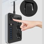 Casa si Gradina - Electrice - Accesorii electrice - Prelungitoare, triple, fise - Prelungitor cu 6 porturi USB si 3 prize, 3000W, 3.1A, 1.8m, protectie copii si impamantare,15.8x9.8x3.8 cm, negru cu gri - Infinity.ro