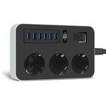 Casa si Gradina - Electrice - Accesorii electrice - Prelungitoare, triple, fise - Prelungitor cu 6 porturi USB si 3 prize, 3000W, 3.1A, 1.8m, protectie copii si impamantare,15.8x9.8x3.8 cm, negru cu gri - Infinity.ro