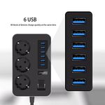 Casa si Gradina - Electrice - Accesorii electrice - Prelungitoare, triple, fise - Prelungitor cu 6 porturi USB si 3 prize, 3000W, 3.1A, 1.8m, protectie copii si impamantare,15.8x9.8x3.8 cm, negru cu gri - Infinity.ro