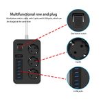 Casa si Gradina - Electrice - Accesorii electrice - Prelungitoare, triple, fise - Prelungitor cu 6 porturi USB si 3 prize, 3000W, 3.1A, 1.8m, protectie copii si impamantare,15.8x9.8x3.8 cm, negru cu gri - Infinity.ro