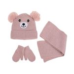Fashion, accesorii si bijuterii - Copii - Accesorii copii - Caciuli si palarii copii - Set Caciula cu manusi si fular, model ursulet, poliester, pentru copii 9 luni+, roz - Infinity.ro