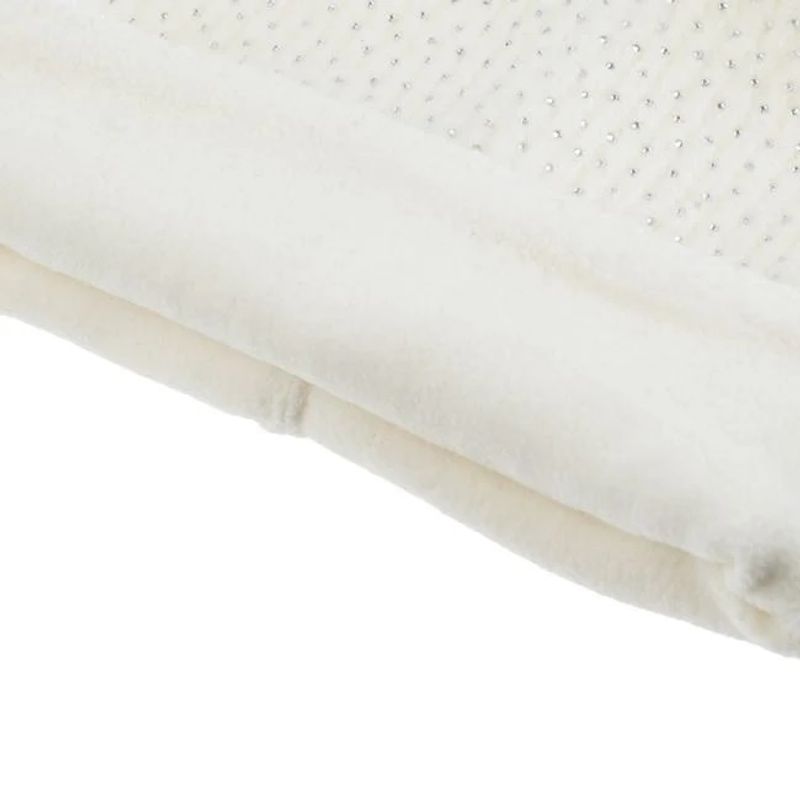 Fashion, accesorii si bijuterii - Copii - Accesorii copii - Caciuli si palarii copii - Set Caciula cu Strasuri, Urechi Pompon si Fular, captuseala fleece, 6 ani, ecru - Infinity.ro