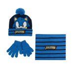 Fashion, accesorii si bijuterii - Copii - Accesorii copii - Caciuli si palarii copii - Set Caciula, Manusi si Fular, Model Sonic, captuseala fleece, 3 piese, 8 ani, albastru - Infinity.ro