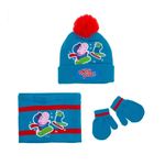 Fashion, accesorii si bijuterii - Copii - Accesorii copii - Caciuli si palarii copii - Set Caciula, Fular Circular si Manusi, Peppa & George the Pig, 12 Luni, albastru/rosu - Infinity.ro