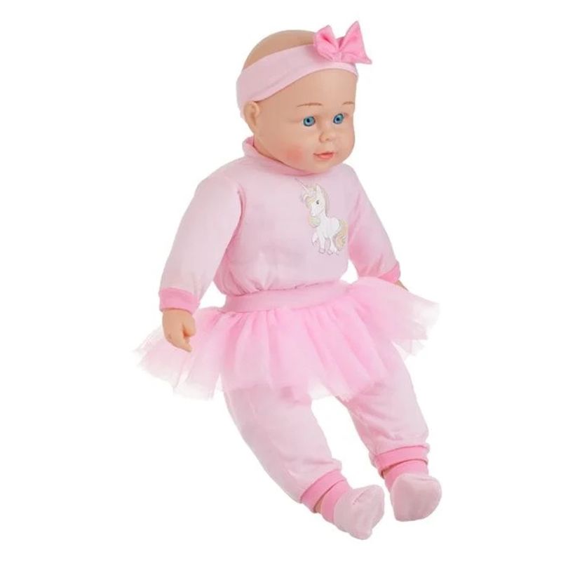 Jucarii, Copii si Bebe - Jucarii si jocuri - Papusi si accesorii - Papusi - Papusa bebelus cu body si fusta tutu, cu sunet de plans si corp moale, varsta 3+ ani, 50cm, roz - Infinity.ro