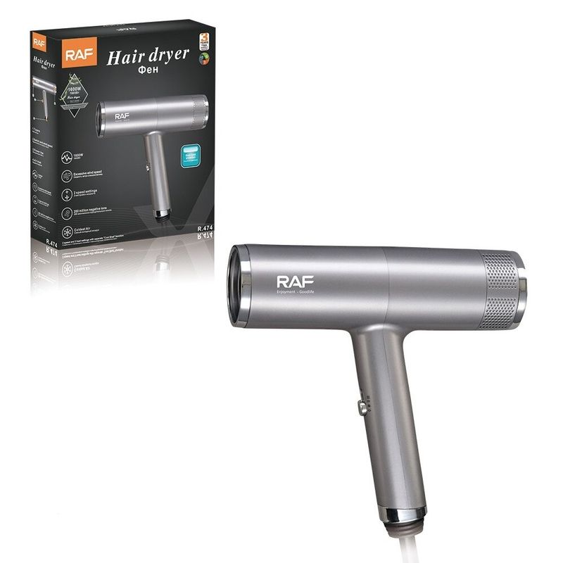 Ingrijire personala si Cosmetice - Aparate & accesorii ingrijire personala - Hair styling - Uscatoare de par - Uscator de par cu ioni negativi, RAF R474, 1600W, 2 viteze, buton de aer rece, 1 cap magnetic inclus, argintiu - Infinity.ro