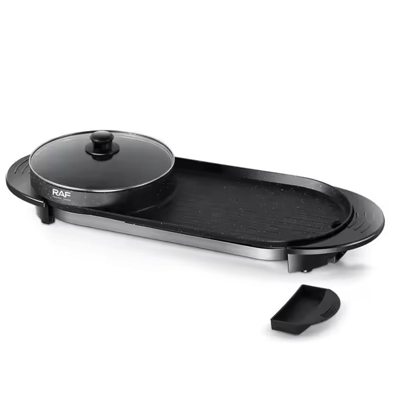 Electronice si Electrocasnice - Aragazuri, cuptoare si hote - Plite incorporabile - Plite electrice - Plita electrica, RAF R5413, 1800 W, 2.5 L capacitate, cu capac, 160℃-220℃, 70x25x10 cm, negru - Infinity.ro