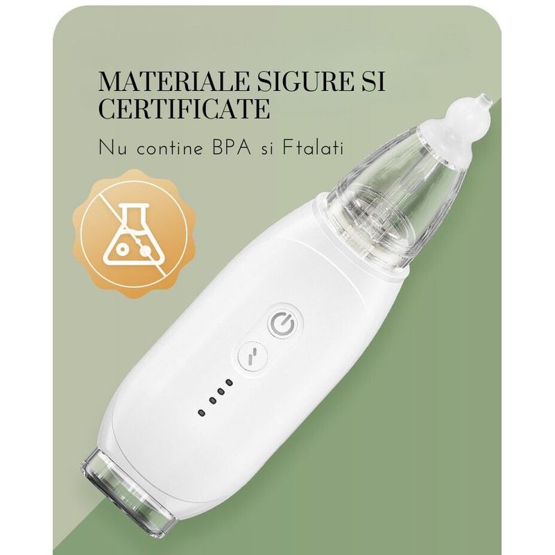 Jucarii, Copii si Bebe - Igiena si ingrijire - Accesorii ingrijire copii - Aspiratoare nazale si accesorii - Aspirator Nazal Electric fara Fir, Copii si Bebelusi, Putere de aspirare 70 kpa, Auto-curatare, 3 viteze, 2 capete, Alb - Infinity.ro