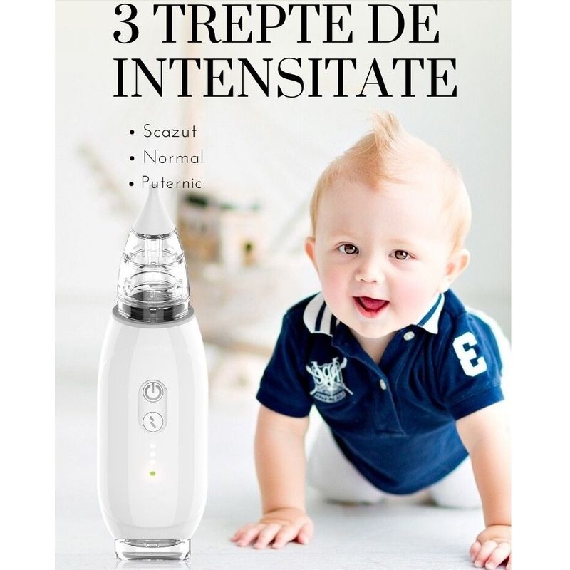 Jucarii, Copii si Bebe - Igiena si ingrijire - Accesorii ingrijire copii - Aspiratoare nazale si accesorii - Aspirator Nazal Electric fara Fir, Copii si Bebelusi, Putere de aspirare 70 kpa, Auto-curatare, 3 viteze, 2 capete, Alb - Infinity.ro