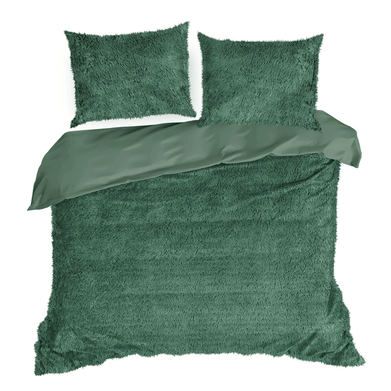 Casa si Gradina - Textile si covoare - Lenjerii de pat - Seturi de lenjerie - Set lenjerie de pat TIFFANY cu model blana pufoasa,1 husa plapuma + 2 fete perna, 160 x 200 cm, verde - Infinity.ro
