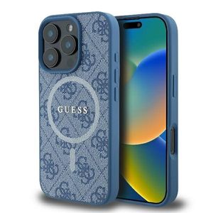 Husa pentru iPhone 16 Pro Max - Guess 4G Ring Classic Logo MagSafe (GUHMP16XG4GFRB) - Albastru
