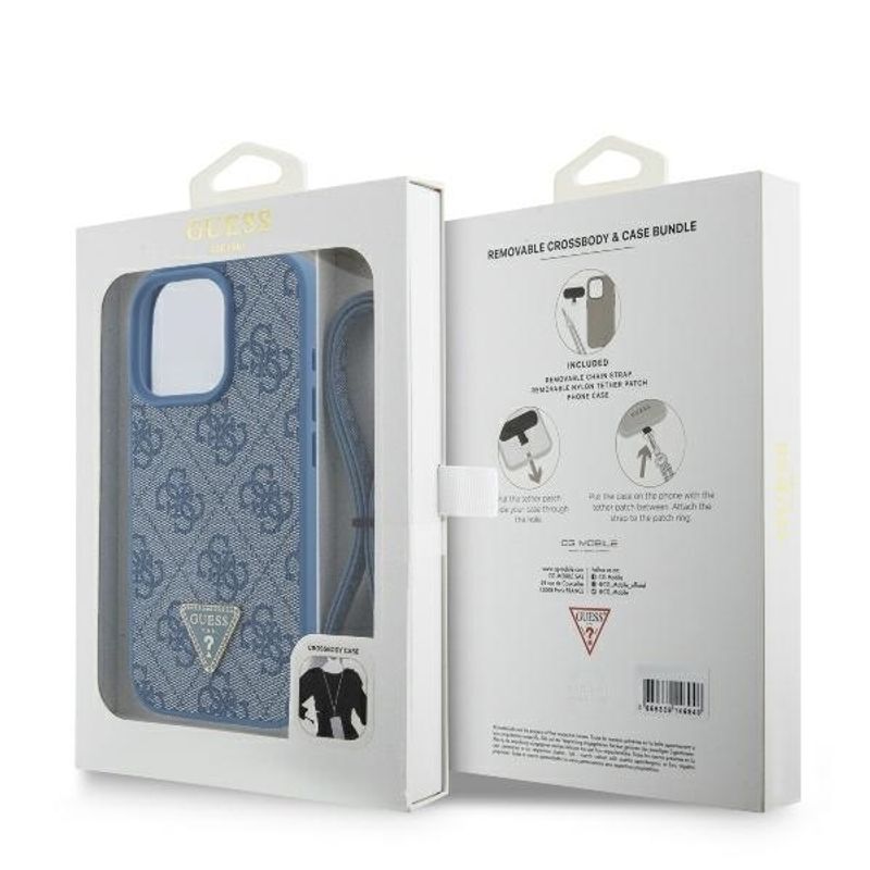 Laptop, Telefoane si Tablete - Telefoane mobile si accesorii - Accesorii Telefoane - Huse telefoane - Husa pentru iPhone 16 Pro - Guess Leather Metal Logo Strass Crossbody (GUHCP16LP4TDSCPB) - Albastru - Infinity.ro