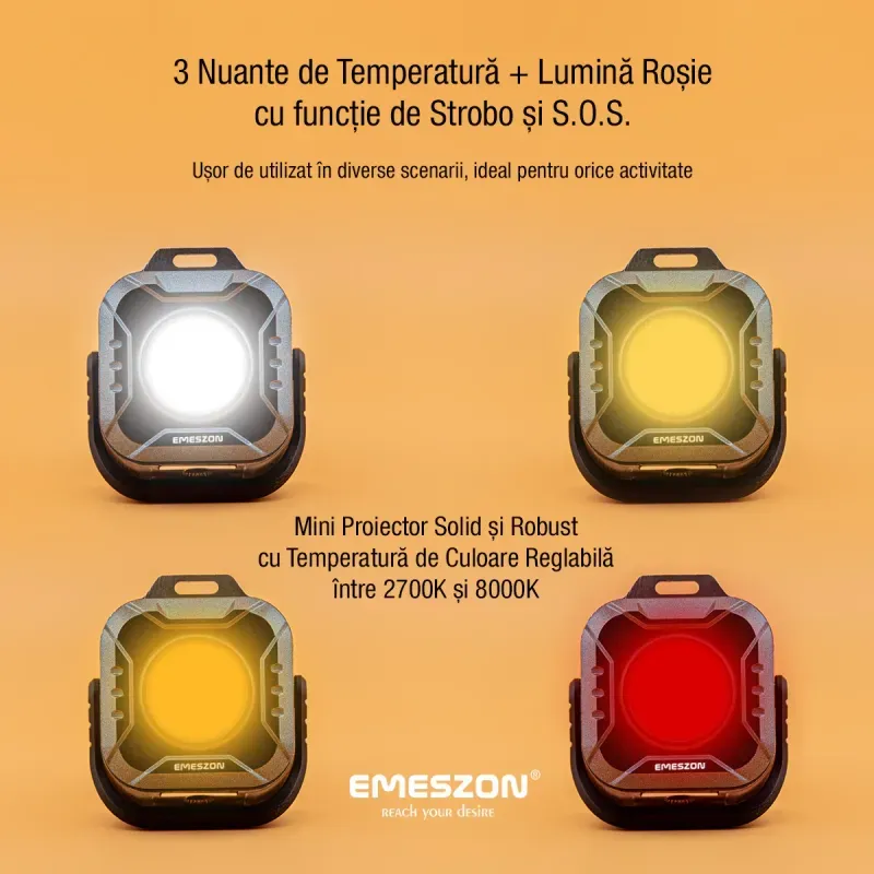 Casa si Gradina - Corpuri si surse de iluminat - Iluminat comercial si industrial - Proiectoare si lampi de lucru - Mini Proiector Lanterna LED Tricolor + Rosu 5.7W, EMESZON®, Strobo, SOS, prindere Magnet, Stativ, albastru-negru - Infinity.ro