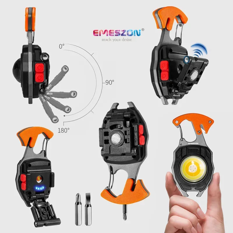 Sport si Outdoor - Camping - Articole solare camping - Lampi si lanterne camping - Lanterna versatila COB LED 40W, tip Gadget, EMESZON® CRW5147, 6 Moduri iluminare, Breloc, Kit supravietuire, portocaliu - Infinity.ro