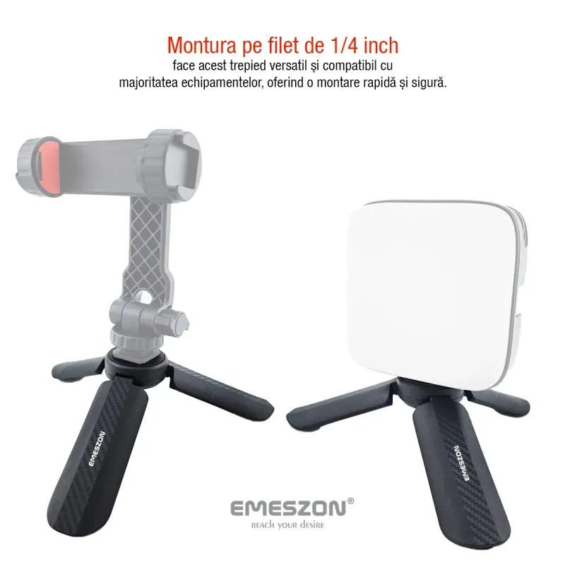 TV, Audio-Video si Foto - Aparate foto si accesorii - Accesorii foto si video - Trepiede - Trepied Mini TM-01 EMESZON®, filet 1/4 inch, model fibra carbon, compatibil cu accesorii pentru Foto si Video, negru - Infinity.ro
