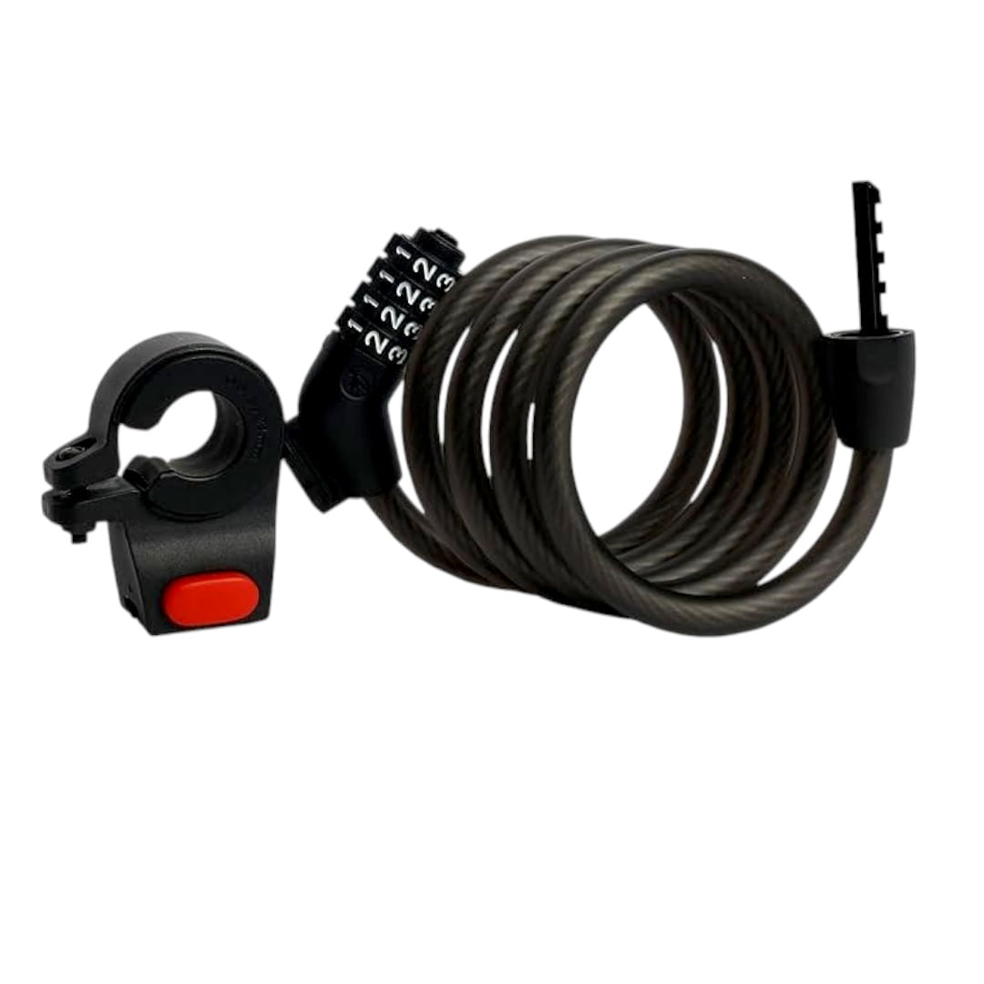 Lacat antifurt scutere si biciclete, din otel spiralat, cu suport,cu resetare, negru, design sofisticat, 120 cm