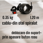 Casa si Gradina - Constructii - Feronerie si accesorii - Lacate - Lacat antifurt scutere si biciclete, din otel spiralat, cu suport,cu resetare, negru, design sofisticat, 120 cm - Infinity.ro