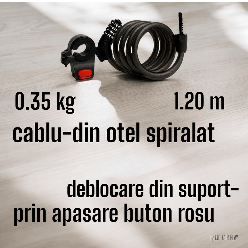 Casa si Gradina - Constructii - Feronerie si accesorii - Lacate - Lacat antifurt scutere si biciclete, din otel spiralat, cu suport,cu resetare, negru, design sofisticat, 120 cm - Infinity.ro