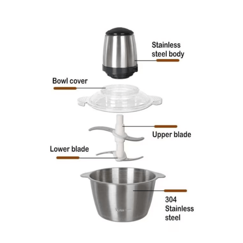 Casa si Gradina - Bucatarie si vesela - Ustensile bucatarie - Tocatoare de bucatarie - Tocator electric, inox, 4 lame din otel inoxidabil, recipient din inox, 2 L - Infinity.ro