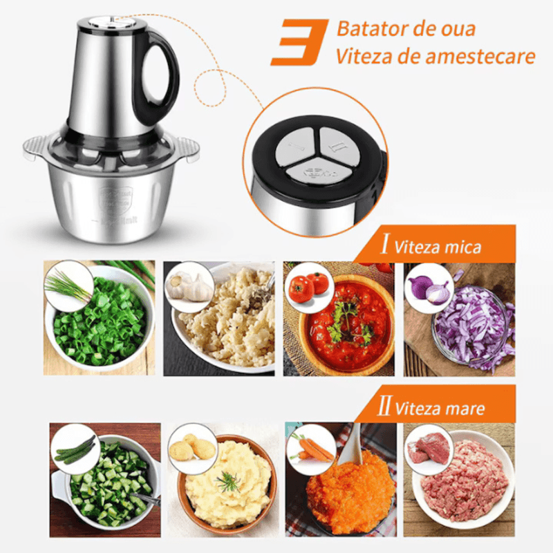Casa si Gradina - Bucatarie si vesela - Ustensile bucatarie - Tocatoare de bucatarie - Tocator electric, inox, 4 lame din otel inoxidabil, recipient din inox, 2 L - Infinity.ro