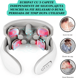 Aparat de Masaj Cervical Profesional,5 Pini cu Vibratie SI 4 Impulsuri Electromagnetice,6 Modalitati De Masaj/15 Trepte