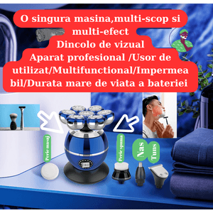 Aparat de Ras Electric Profesional Damar, Tehnologie Avansata cu 7 Capete Rotative, Rezistent la Apa IPX7, Set Complet