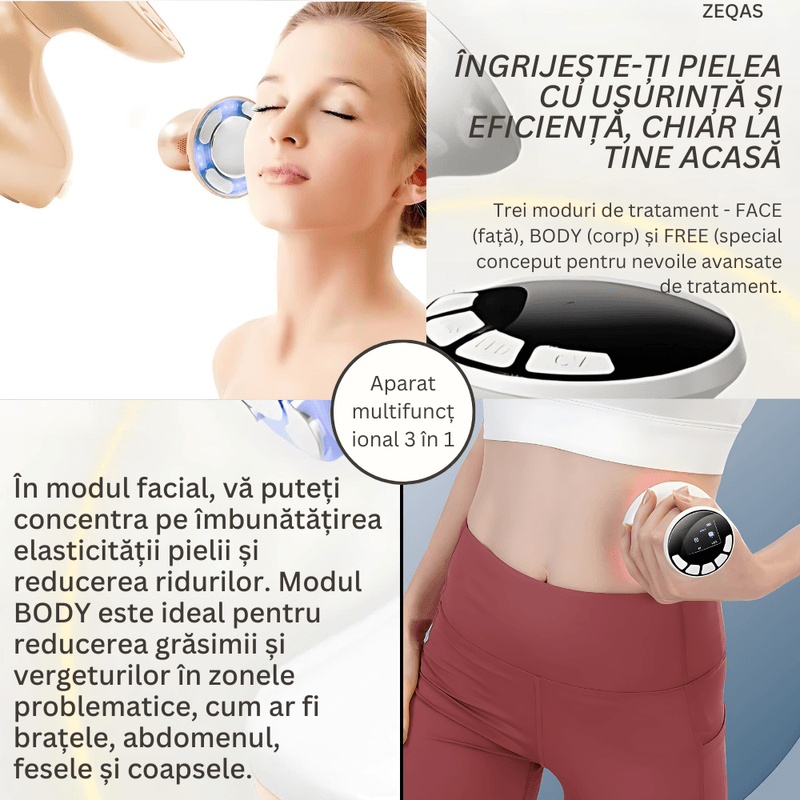 Ingrijire personala si Cosmetice - Sanatate si wellness - Articole wellness - Aparate si dispozitive de masaj - Aparat de Masaj Profesional cu 4 Tehnologii Avansate, ZEQAS, Trateaza Celulita de Suprafata si Interioara, Alb - Infinity.ro