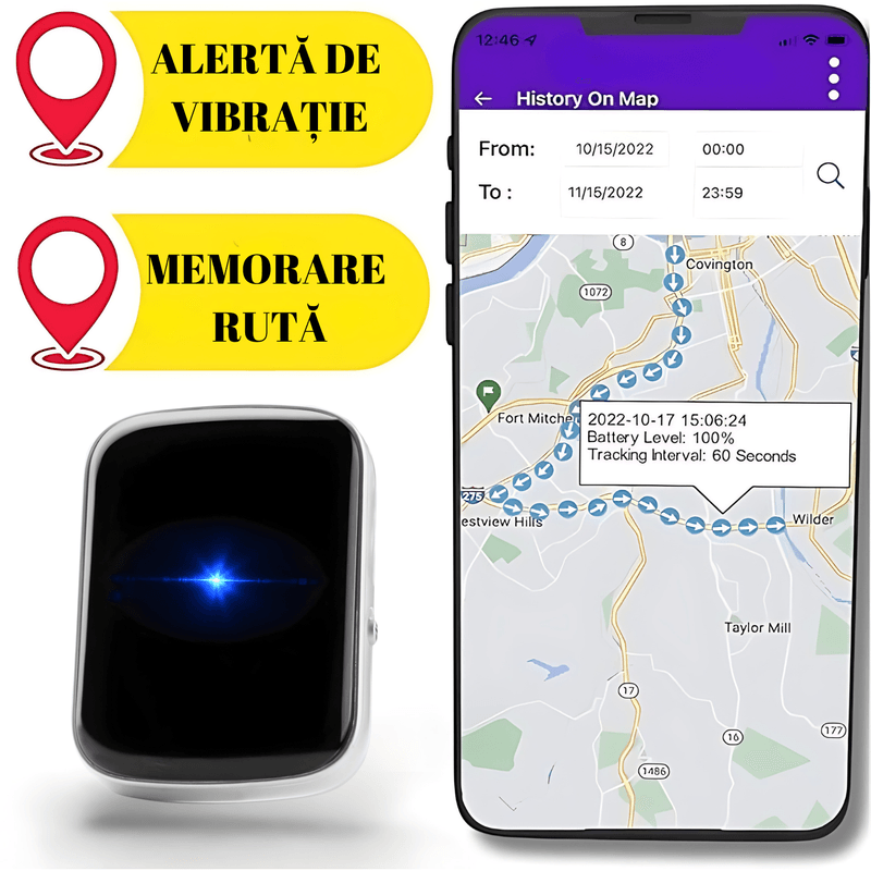 Laptop, Telefoane si Tablete - Wearables si gadgeturi - Gadgeturi - Dispozitive spionaj - Localizator GPS pentru Bagaje, Animale si Copii, Precizie GPS 5~15m, Baterie 1000mAh, Monitorizare pe Android/iOS, Negru - Infinity.ro