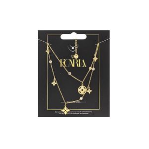 Colier elegant cu pandantive geometrice si cristale – Otel inoxidabil placat cu aur 14K, Ecarla, NST2036