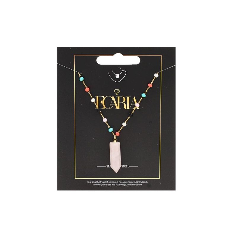 Fashion, accesorii si bijuterii - Femei - Bijuterii femei - Coliere femei - Colier cu pietre colorate si pandantiv roz, din otel inoxidabil, placat cu aur 14K, Ecarla, NST1604 - Infinity.ro