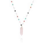 Fashion, accesorii si bijuterii - Femei - Bijuterii femei - Coliere femei - Colier cu pietre colorate si pandantiv roz, din otel inoxidabil, placat cu aur 14K, Ecarla, NST1604 - Infinity.ro