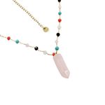 Fashion, accesorii si bijuterii - Femei - Bijuterii femei - Coliere femei - Colier cu pietre colorate si pandantiv roz, din otel inoxidabil, placat cu aur 14K, Ecarla, NST1604 - Infinity.ro