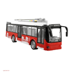 Jucarii, Copii si Bebe - Jucarii si jocuri - Vehicule si jucarii cu telecomanda - Trenulete de jucarie - Troleibus electric kidsnplay, lungime 29 cm, cu 4 butoane pentru control sunete si lumini, rosu multicolor, 3 ani+ - Infinity.ro