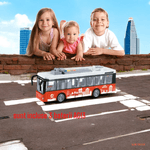 Jucarii, Copii si Bebe - Jucarii si jocuri - Vehicule si jucarii cu telecomanda - Trenulete de jucarie - Troleibus electric kidsnplay, lungime 29 cm, cu 4 butoane pentru control sunete si lumini, rosu multicolor, 3 ani+ - Infinity.ro