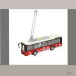 Jucarii, Copii si Bebe - Jucarii si jocuri - Vehicule si jucarii cu telecomanda - Trenulete de jucarie - Troleibus electric kidsnplay, lungime 29 cm, cu 4 butoane pentru control sunete si lumini, rosu multicolor, 3 ani+ - Infinity.ro