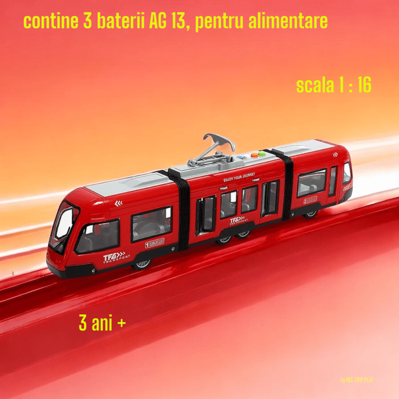 Jucarii, Copii si Bebe - Jucarii si jocuri - Vehicule si jucarii cu telecomanda - Trenulete de jucarie - Tramvai urban electric kidsnplay, cu mecanism inertial, lungime 44 cm, 3 ani+ - Infinity.ro