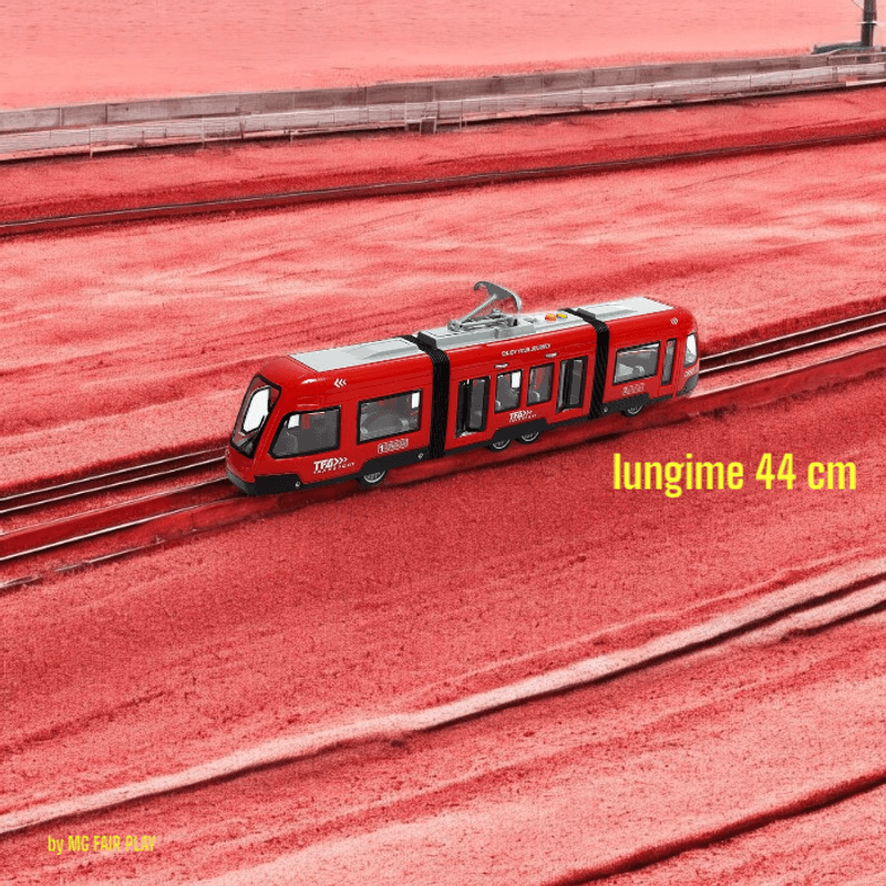 Jucarii, Copii si Bebe - Jucarii si jocuri - Vehicule si jucarii cu telecomanda - Trenulete de jucarie - Tramvai urban electric kidsnplay, cu mecanism inertial, lungime 44 cm, 3 ani+ - Infinity.ro