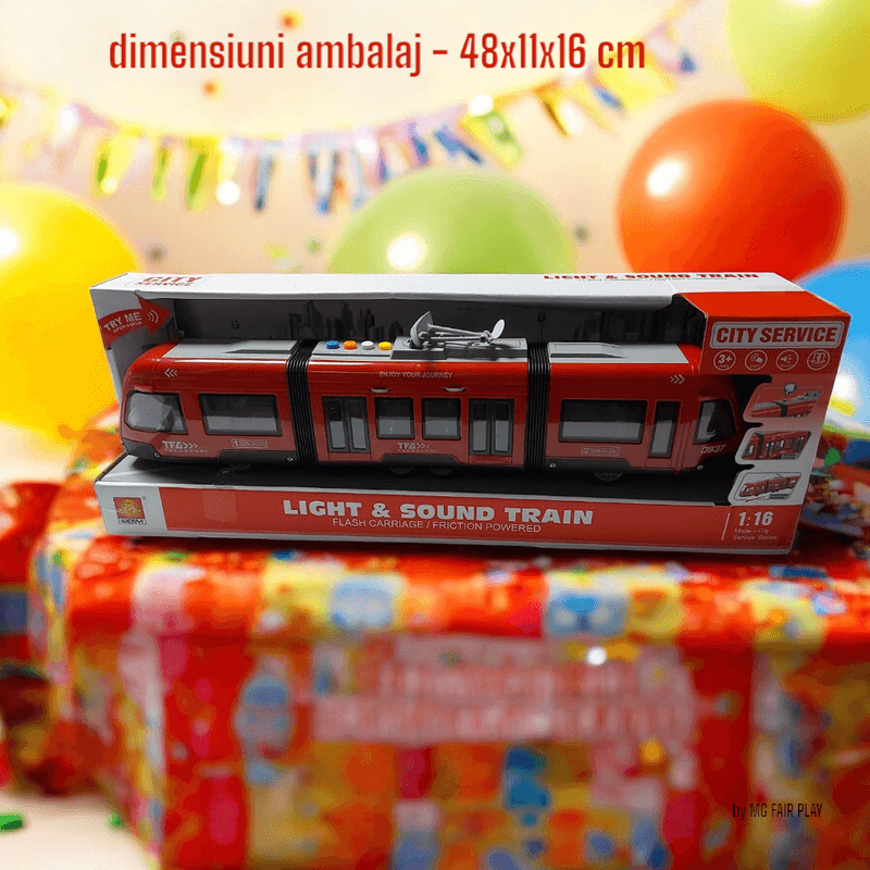 Jucarii, Copii si Bebe - Jucarii si jocuri - Vehicule si jucarii cu telecomanda - Trenulete de jucarie - Tramvai urban electric kidsnplay, cu mecanism inertial, lungime 44 cm, 3 ani+ - Infinity.ro