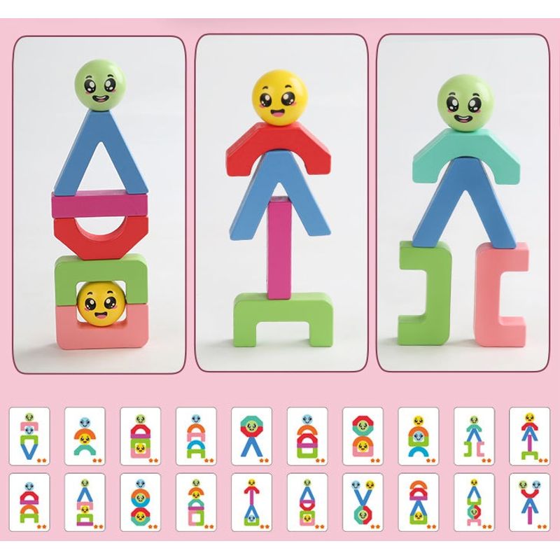 Jucarii, Copii si Bebe - Jucarii si jocuri - Seturi de constructie si cuburi - Seturi de constructie - Blocuri creative de echilibru din lemn, Smiley Face, 11 piese, cartonase cu modele, multicolor, 3 ani +, EduJucarii - Infinity.ro