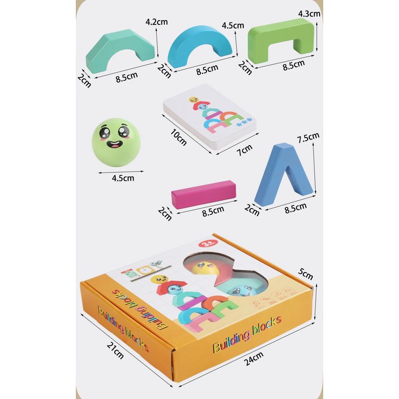 Jucarii, Copii si Bebe - Jucarii si jocuri - Seturi de constructie si cuburi - Seturi de constructie - Blocuri creative de echilibru din lemn, Smiley Face, 11 piese, cartonase cu modele, multicolor, 3 ani +, EduJucarii - Infinity.ro