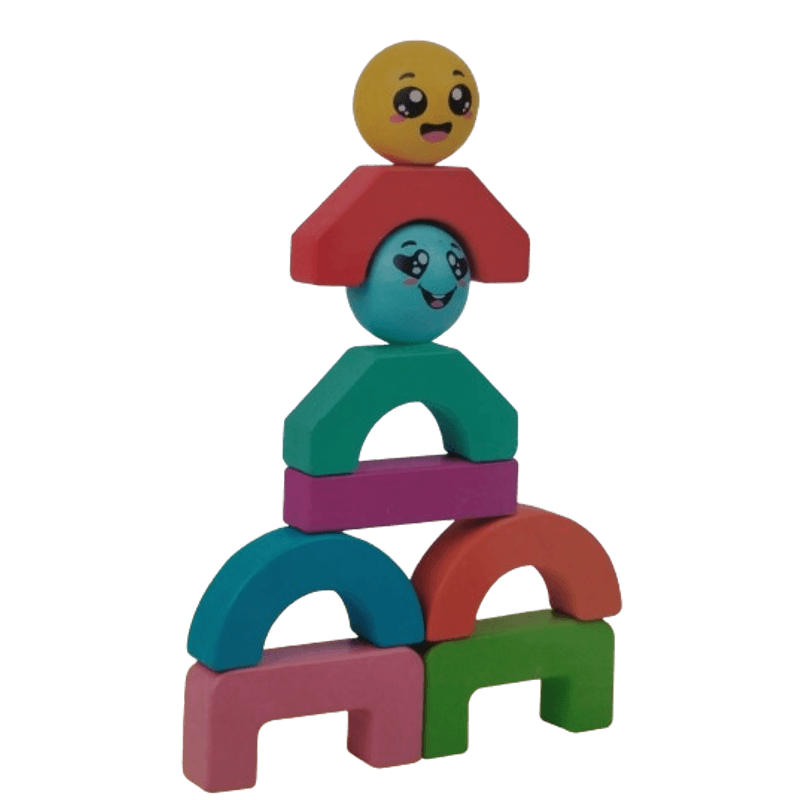 Jucarii, Copii si Bebe - Jucarii si jocuri - Seturi de constructie si cuburi - Seturi de constructie - Blocuri creative de echilibru din lemn, Smiley Face, 11 piese, cartonase cu modele, multicolor, 3 ani +, EduJucarii - Infinity.ro