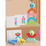 Jucarii, Copii si Bebe - Jucarii si jocuri - Seturi de constructie si cuburi - Seturi de constructie - Blocuri creative de echilibru din lemn, Smiley Face, 11 piese, cartonase cu modele, multicolor, 3 ani +, EduJucarii - Infinity.ro