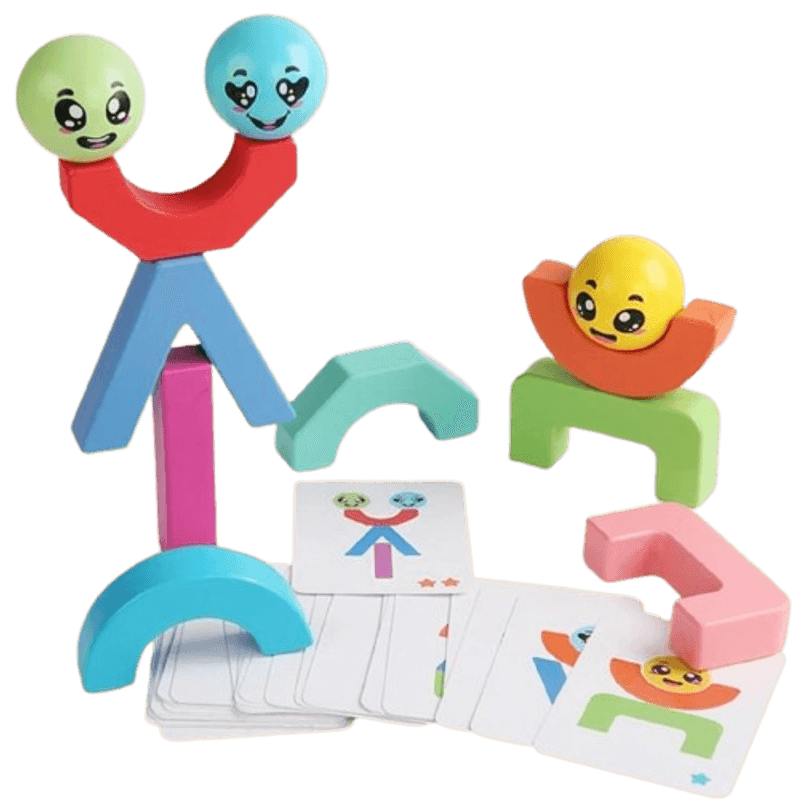Jucarii, Copii si Bebe - Jucarii si jocuri - Seturi de constructie si cuburi - Seturi de constructie - Blocuri creative de echilibru din lemn, Smiley Face, 11 piese, cartonase cu modele, multicolor, 3 ani +, EduJucarii - Infinity.ro