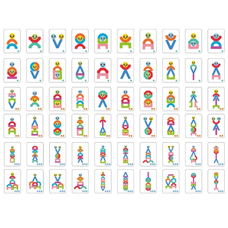 Jucarii, Copii si Bebe - Jucarii si jocuri - Seturi de constructie si cuburi - Seturi de constructie - Blocuri creative de echilibru din lemn, Smiley Face, 11 piese, cartonase cu modele, multicolor, 3 ani +, EduJucarii - Infinity.ro