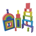 Jucarii, Copii si Bebe - Jucarii si jocuri - Seturi de constructie si cuburi - Seturi de constructie - Set 28 de piese, lemn, curcubeu, blocuri de constructie, dezvoltare timpurie, Educatie Montessori,  3 ani+ EduJucarii - Infinity.ro