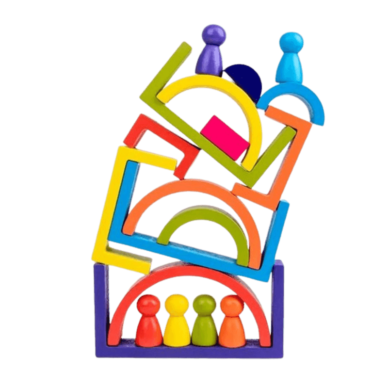 Jucarii, Copii si Bebe - Jucarii si jocuri - Seturi de constructie si cuburi - Seturi de constructie - Set 28 de piese, lemn, curcubeu, blocuri de constructie, dezvoltare timpurie, Educatie Montessori,  3 ani+ EduJucarii - Infinity.ro
