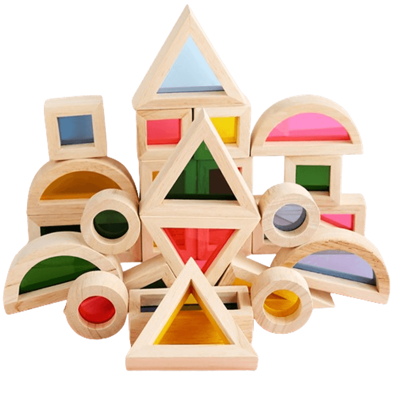 Jucarii, Copii si Bebe - Jucarii si jocuri - Seturi de constructie si cuburi - Cuburi si caramizi - Set 24 Blocuri Tridimensionale, placa acrilica si lemn , jucarie educationala, Kaleidoscope color, 3 ani+, Edujucarii - Infinity.ro